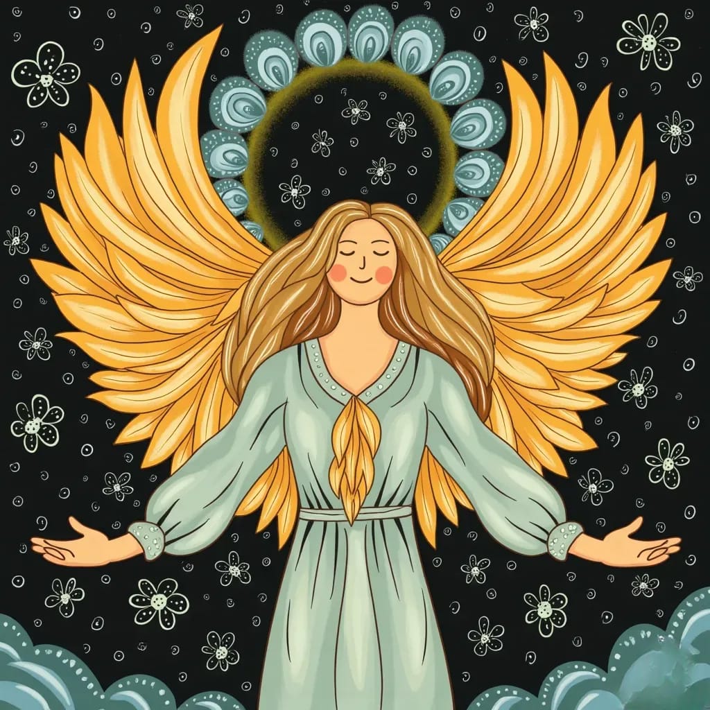 Angela sobre fondo negro